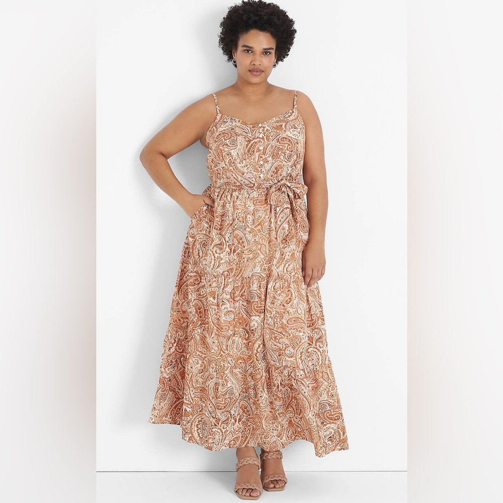 Lane Bryant Button-Down Tie-Waist Tiered Dress